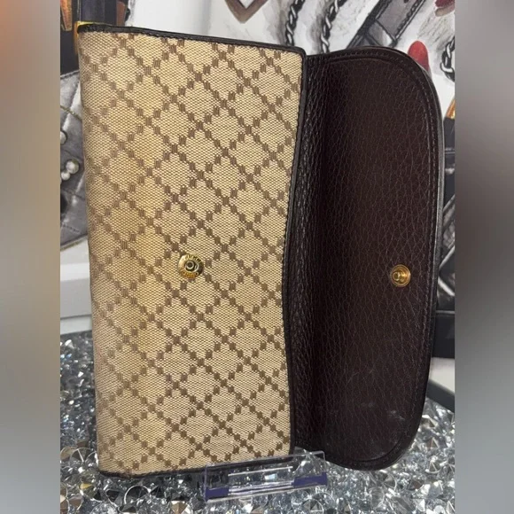 Gucci vintage 1973 Continental wallet Diamante canvas and black leather EUC - Picture 8 of 16